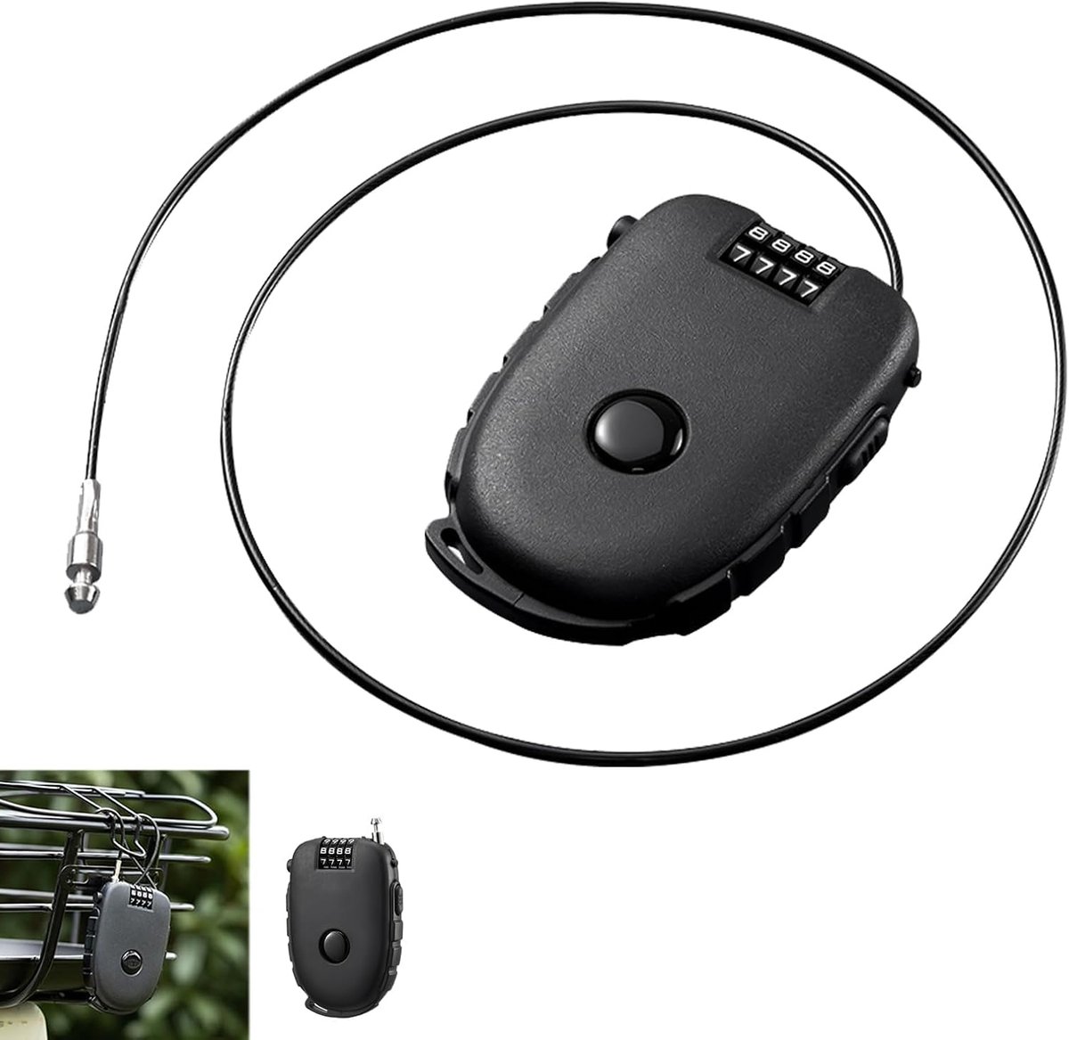 SnelShoppen - 4-cijferig intrekbaar kabelslot - Hangslot voor motorhelm, fiets, koffer, tas - Lichtgewicht ABS en roestvrij staal - Waterdicht en veil