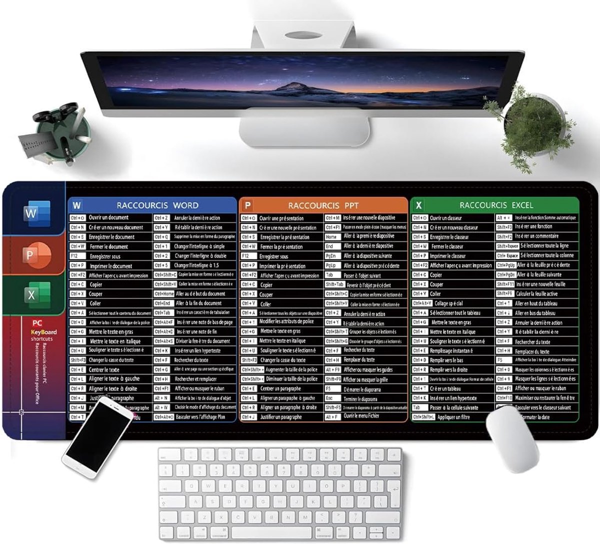 SnelShoppen - XXL Muismat Zwart 300x800mm | Extra Groot met Excel Sneltoetsen | Antislip Genaaid | Ideaal voor Kantoor en Gaming