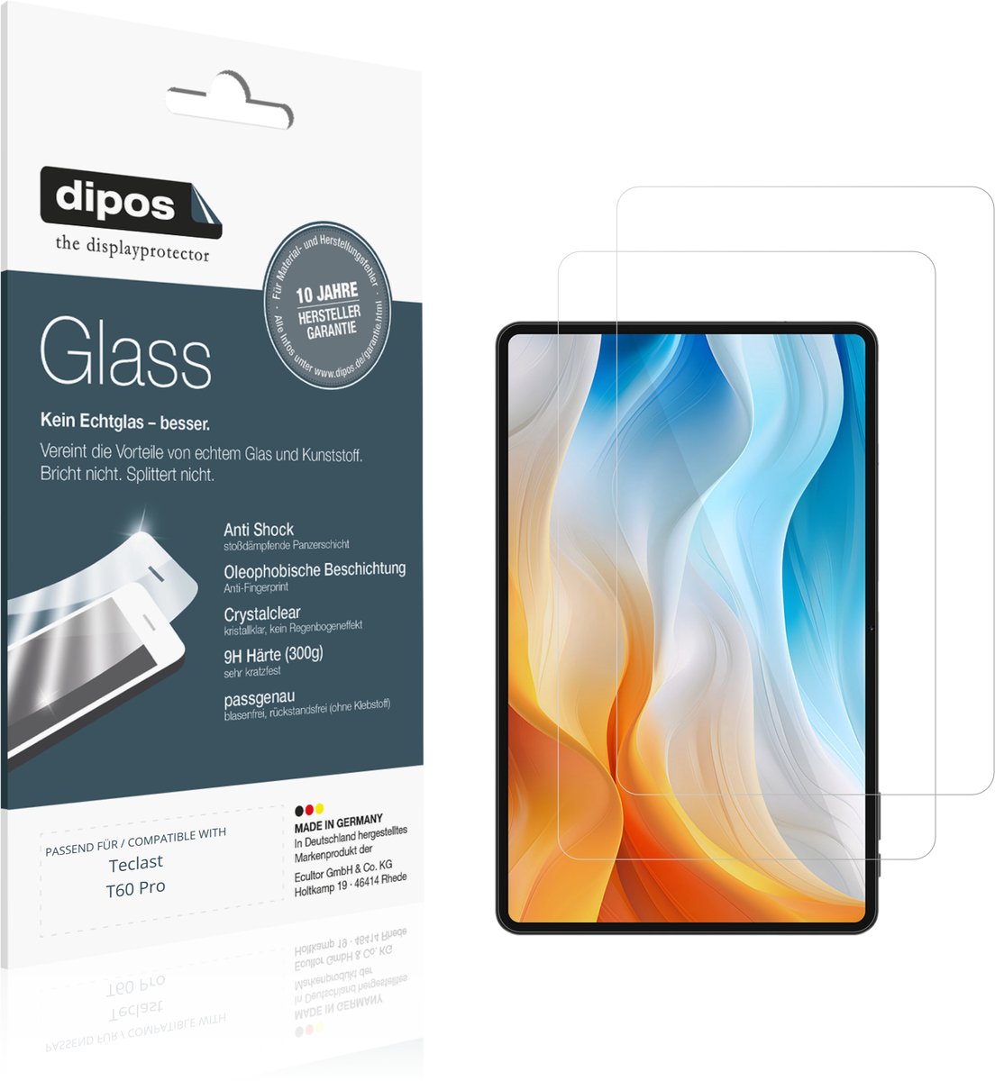 dipos – 2x Pantserfolie geschikt voor Teclast T60 Pro | 9H Screenprotector
