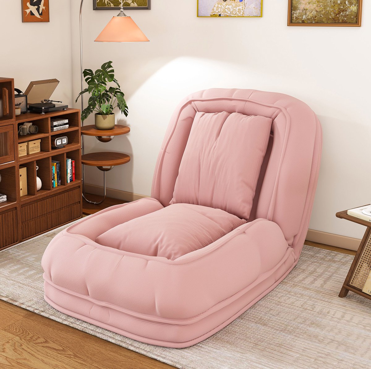 FloraGrace Chaise Longue 180 x 90 cm - 5-Voudig Verstelbaar Met 2 Kussens - Opvouwbaar Voor Woonkamer Of Leeshoek - Ribstof En Metaal - Roze