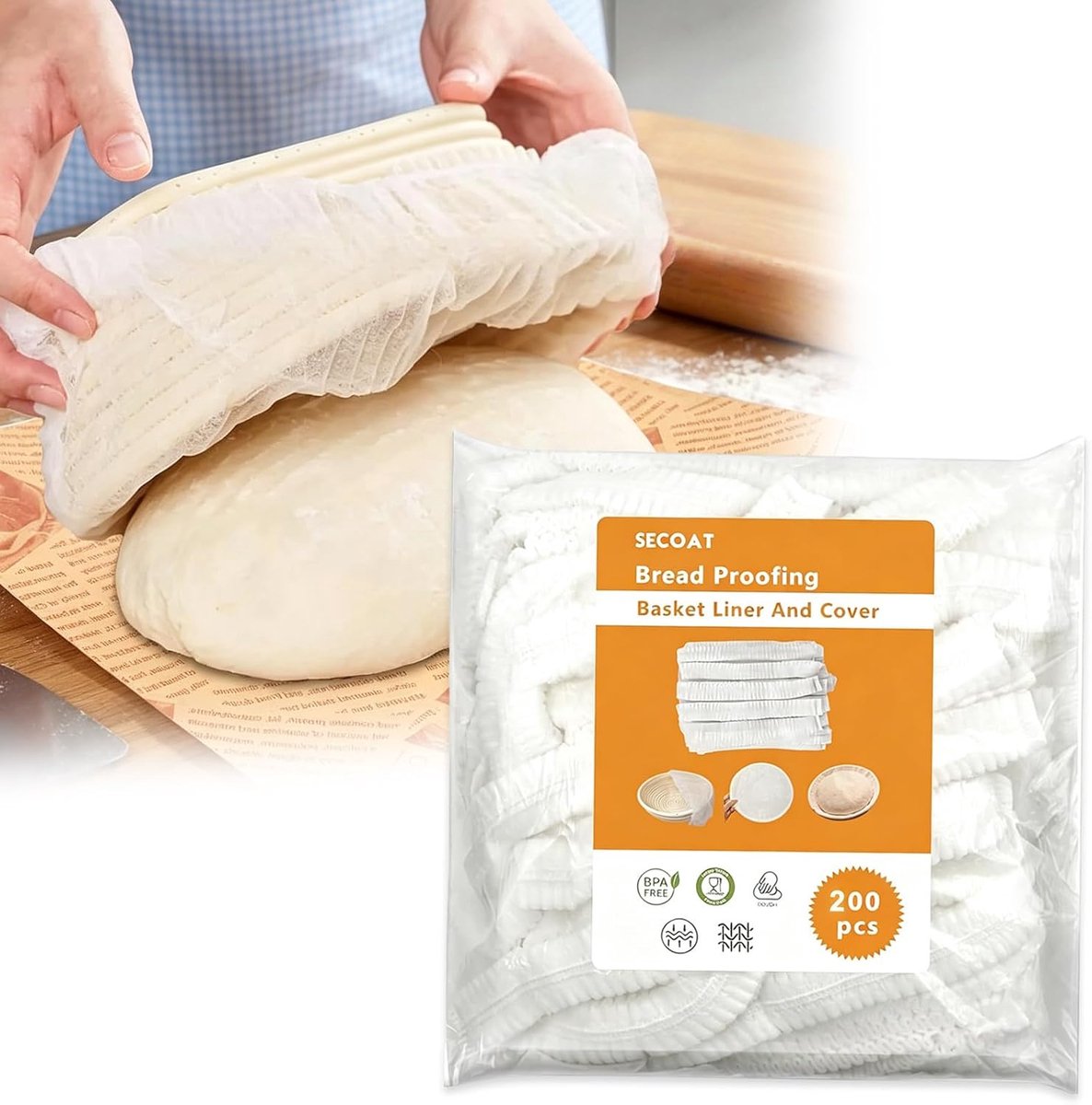 Thijox - 200 Stuks Fermentatiemandjes Fleece Inzetstukken - Wegwerp Anti-aanbak Deeg Gast Afdekking - Hygiënische Banneton Mand Inzet - Zuurdesembrood
