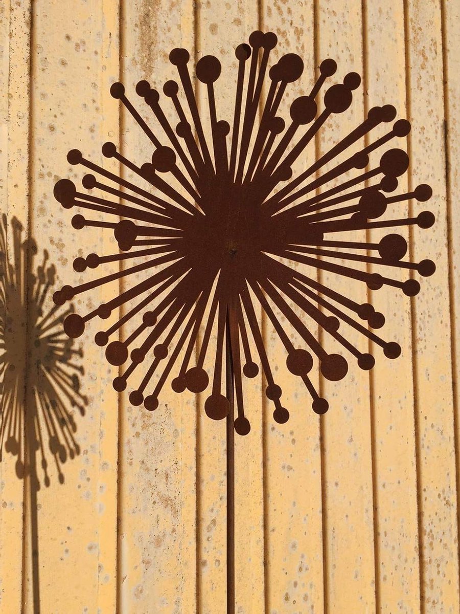 Bloem Paardebloem Tuinsteker - Roestige Decoratie - Tuin Verfraaien - Handgemaakt Uniek - 30 cm - Bruin