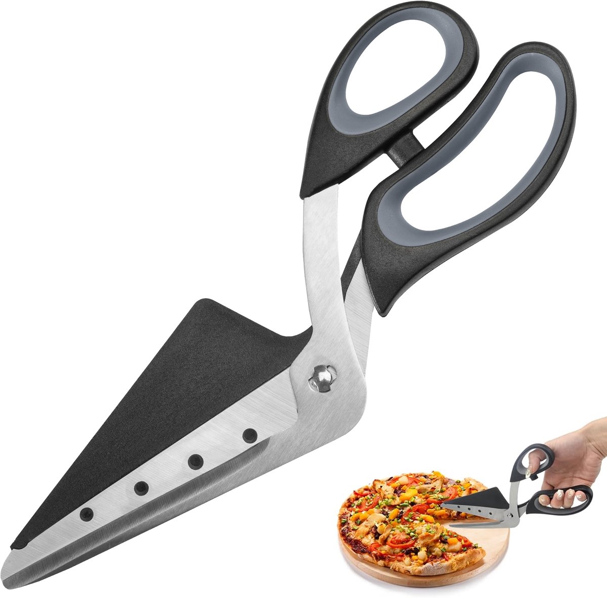 YONO Pizzaschaar met Schep - 2-in-1 Pizzasnijder - Pizza Schaar - Pizza Knipper - RVS Mes - Afneembaar