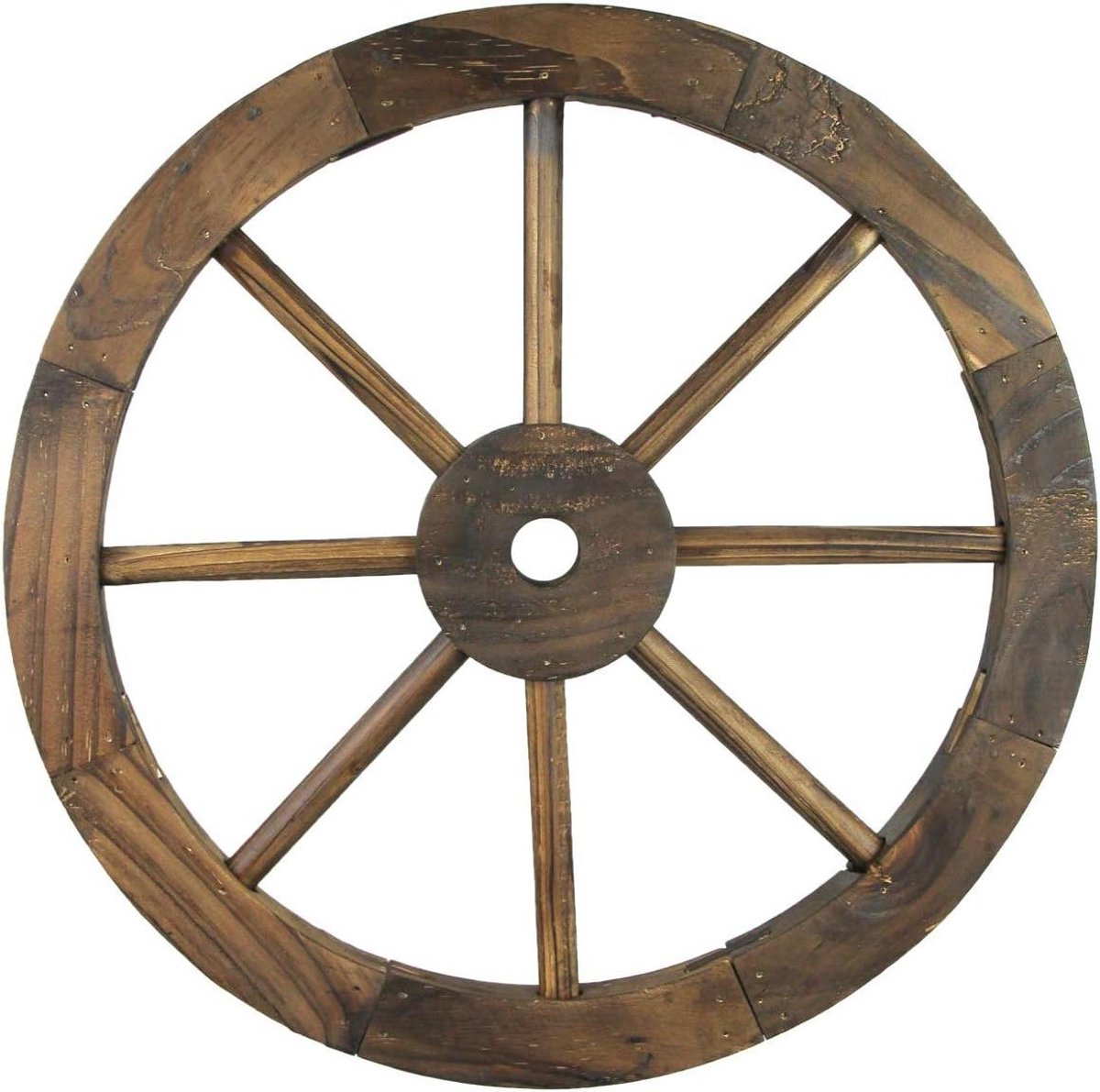 Decoratief Wiel - Wagenwiel Decoratie - Muurdecoratie - Handgebeitste Afwerking - 36 cm Diameter - Bruin