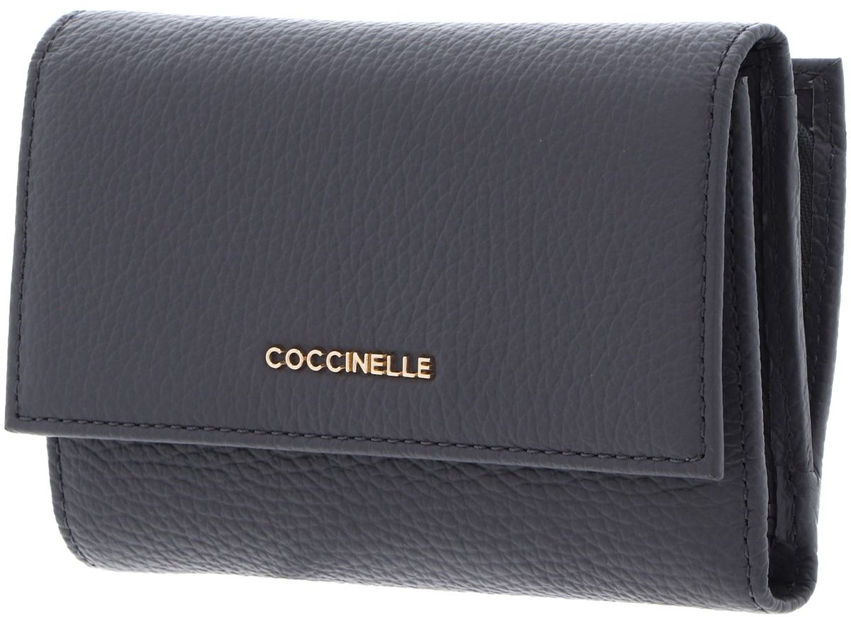 COCCINELLE Leren portemonnee Metallic Soft Wallet Grainy Leather Stove blauwgrijs