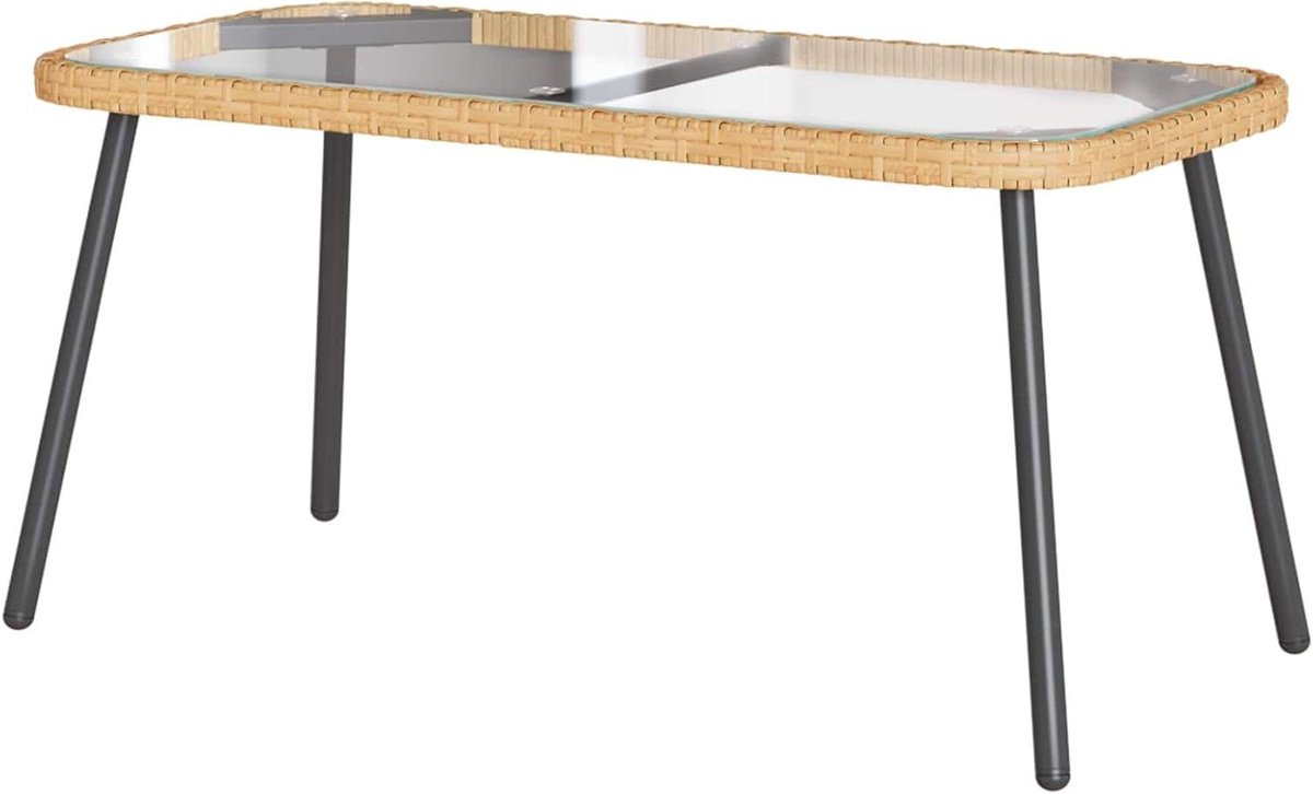 Polyrotan Salontafel - Tuinmeubel Tafel - Buiten Ontspannen - Weerbestendig Materiaal - 90 x 45 x 43 cm - Naturel