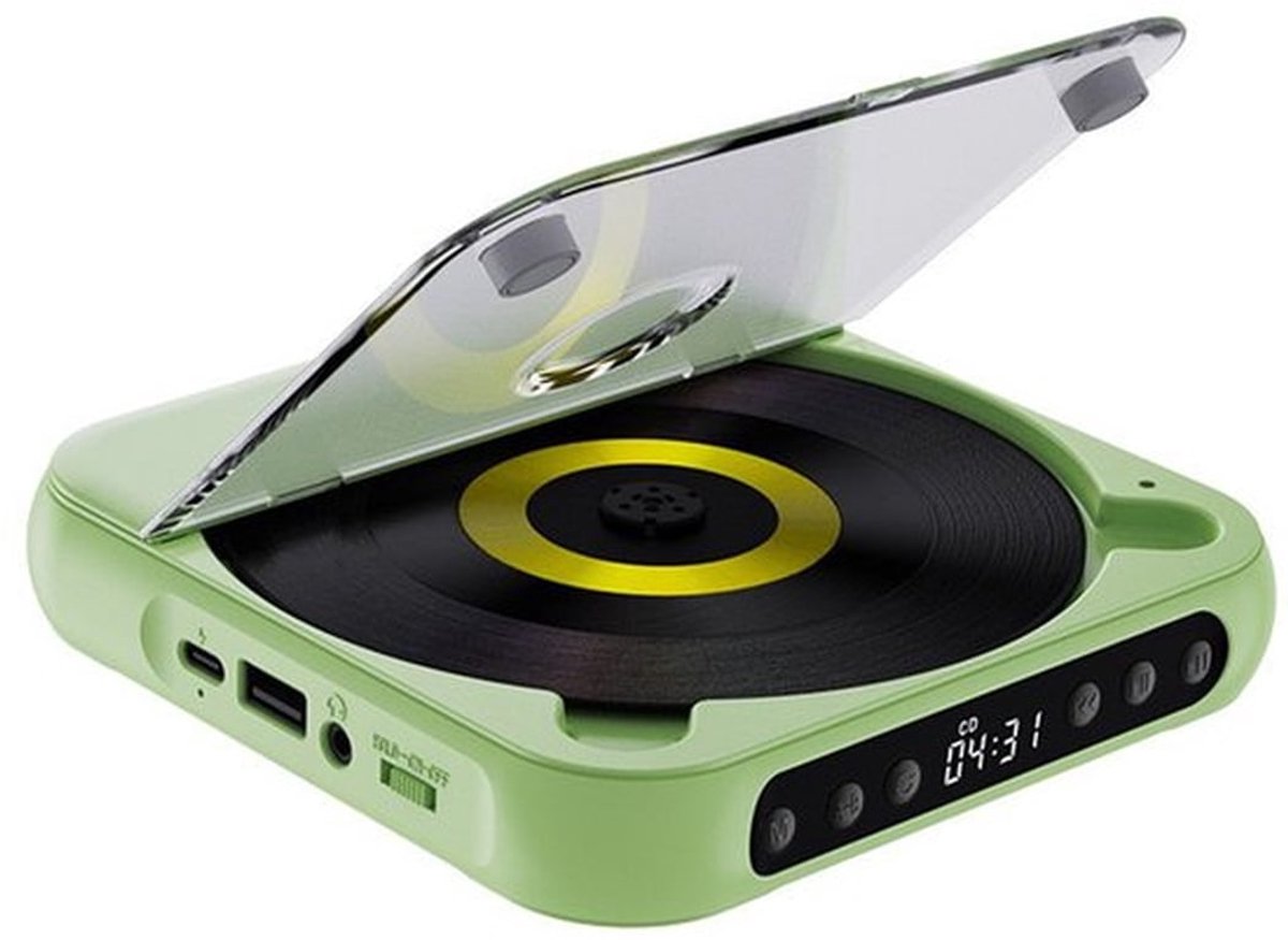 Draagbare Bluetooth-cd-speler met USB-C-snelladen – Ultradun en compact – Ondersteunt MP3/WMA-formaten – Geschikt voor zowel reizen als thuisgebruik – Groen