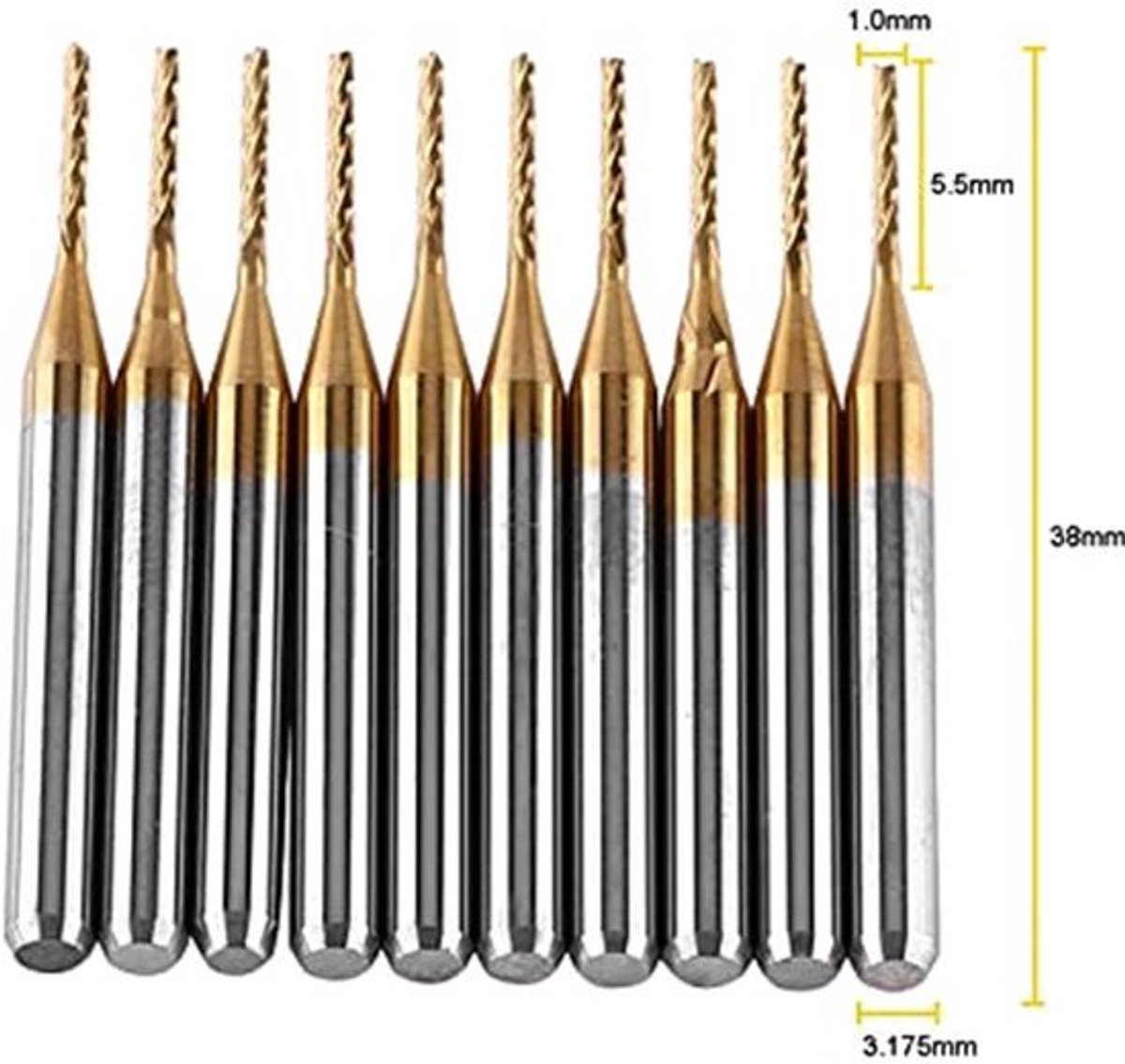 10x CNC Frees Cutter 3.17mm x 1.0mm Tungsten Carbide met Coating - Harde Snede