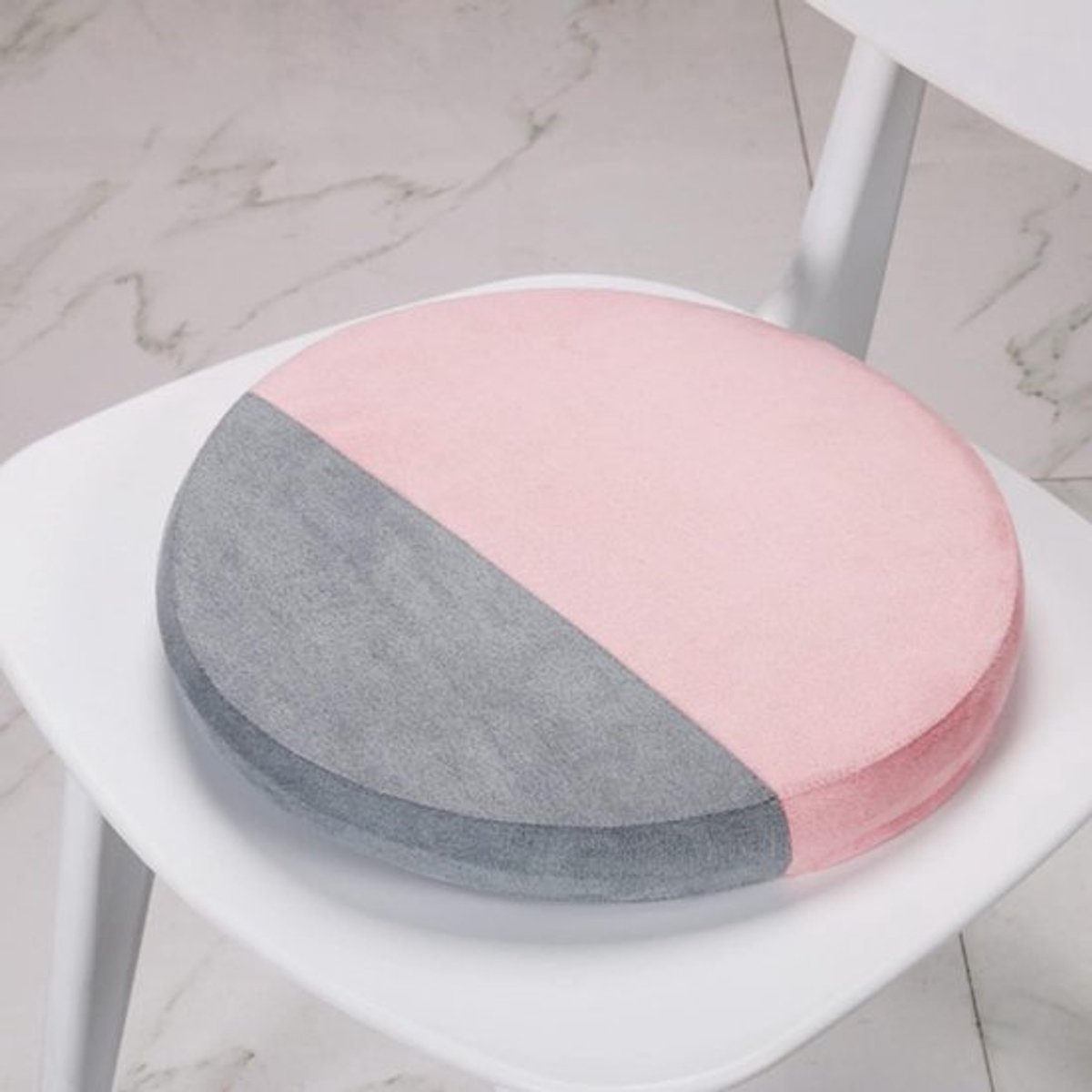 Rond zitkussen - comfortabel - 1 stuk - kleurblok grijs + roze - Suede
