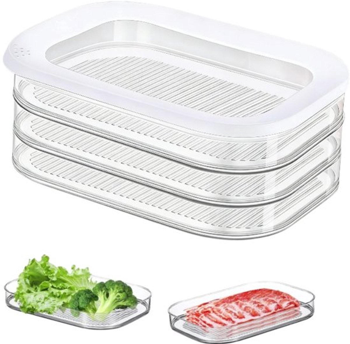 2 stuks-Diepvriesbox - koelkastbox - drielaagse opbergbox - maaltijdvoorbereidingsbox - koelkastaccessoire - geschikt voor het bewaren van vlees, kaas en groenten - transparant - enkele laag 22,5*16*3 cm