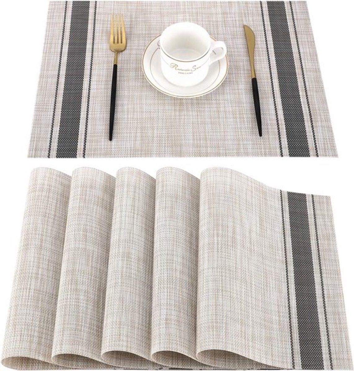 Set van 6 placemats, PVC, wasbaar, antislip, hittebestendig, gemakkelijk te reinigen en op te bergen, 45 x 30 cm