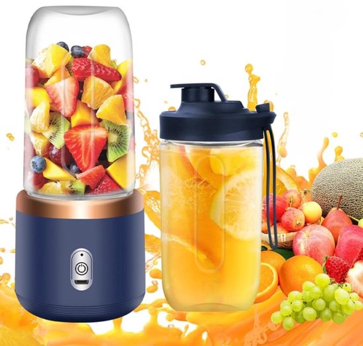 Blender om mee te nemen - Smoothie-maker - Mini-blender - 400 ml draagbare blender - USB-oplaadbare mixer smoothie-maker om mee te nemen - staande mixer klein - voor het bereiden van milkshakes, sappen en smoothies - blauw