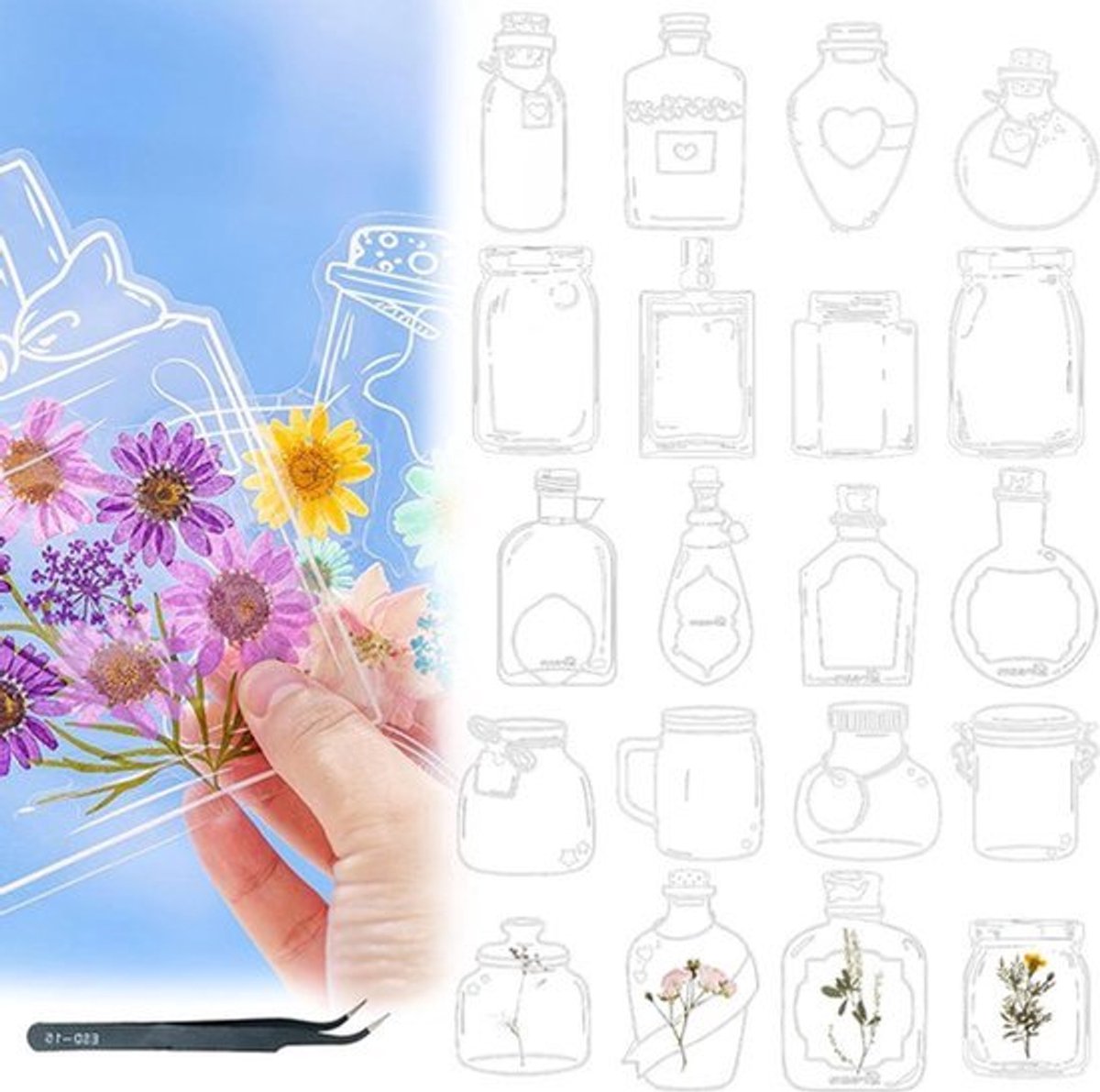 Transparante Gedroogde Bloemen Zelfgemaakte Gedroogde Bloemvorm Flessenpot Pagina voor DIY Handgemaakte Benodigdheden - 80 Markering