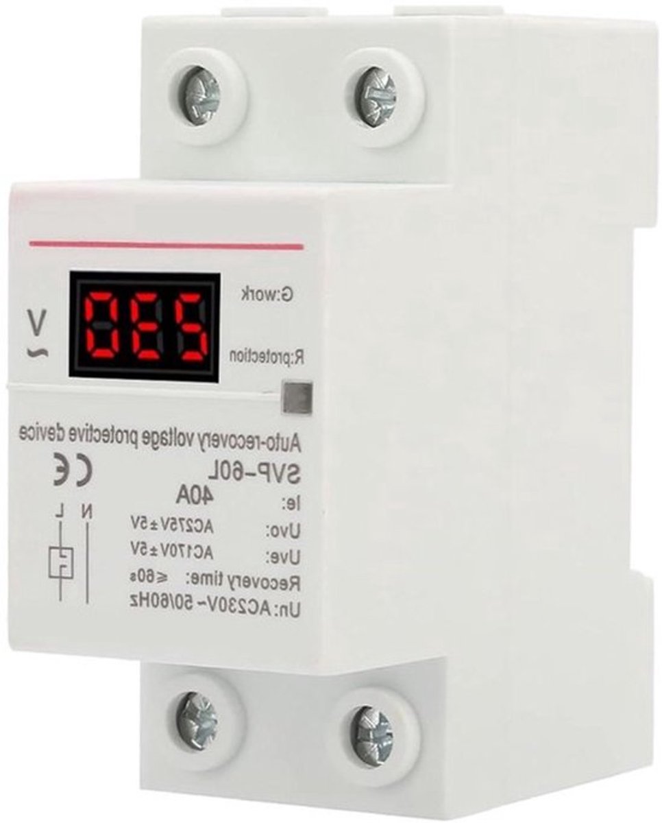 230 V 40 A overspannings- en onderspanningsbeveiliging met automatisch herstel voor DIN-railmontage #185