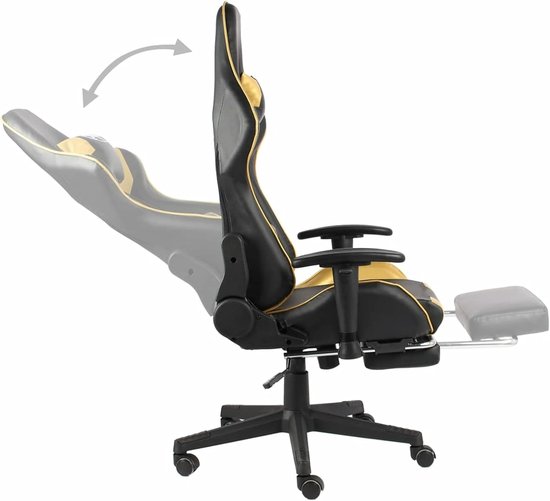 Gaming Stoel - Bureaustoel Racestoel - Comfortabel Zitten - Uittrekbare Voetensteun - 133 cm Hoog - Goud Zwart — afbeelding 2