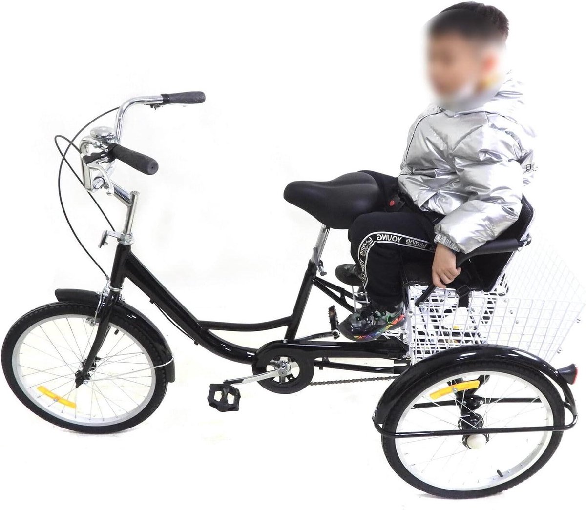 Driewieler Volwassenen - Driewieler Fiets - Stadsvervoer - Met Mand Kinderzitje - 20 Inch Wielen - Zwart
