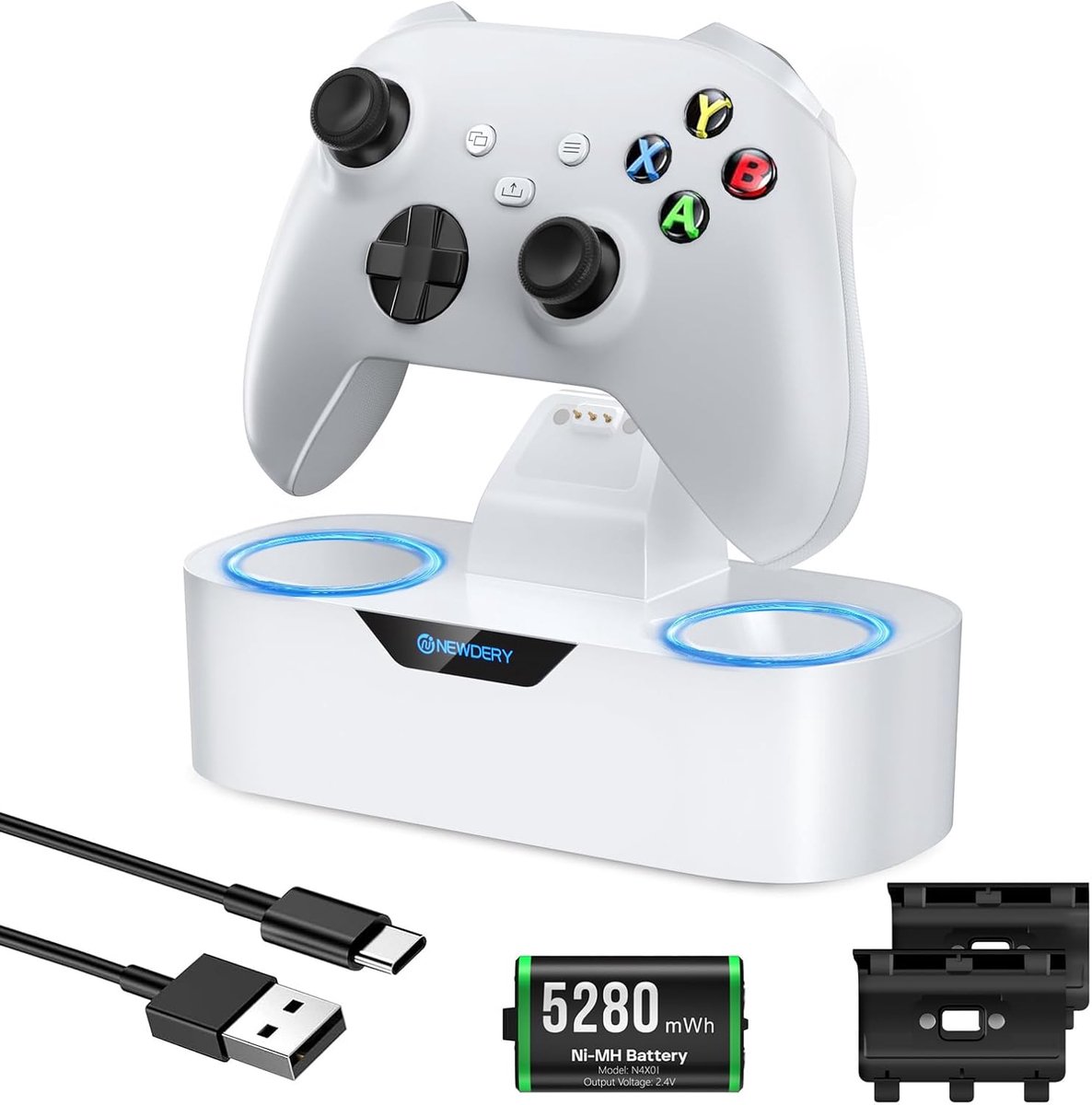 SnelShoppen - Enkel Laadstation voor Xbox-controller - 5280 mWh Accucapaciteit - 4 Uur Snel Opladen - Geschikt voor Xbox One/Series X|S - Opbergfuncti