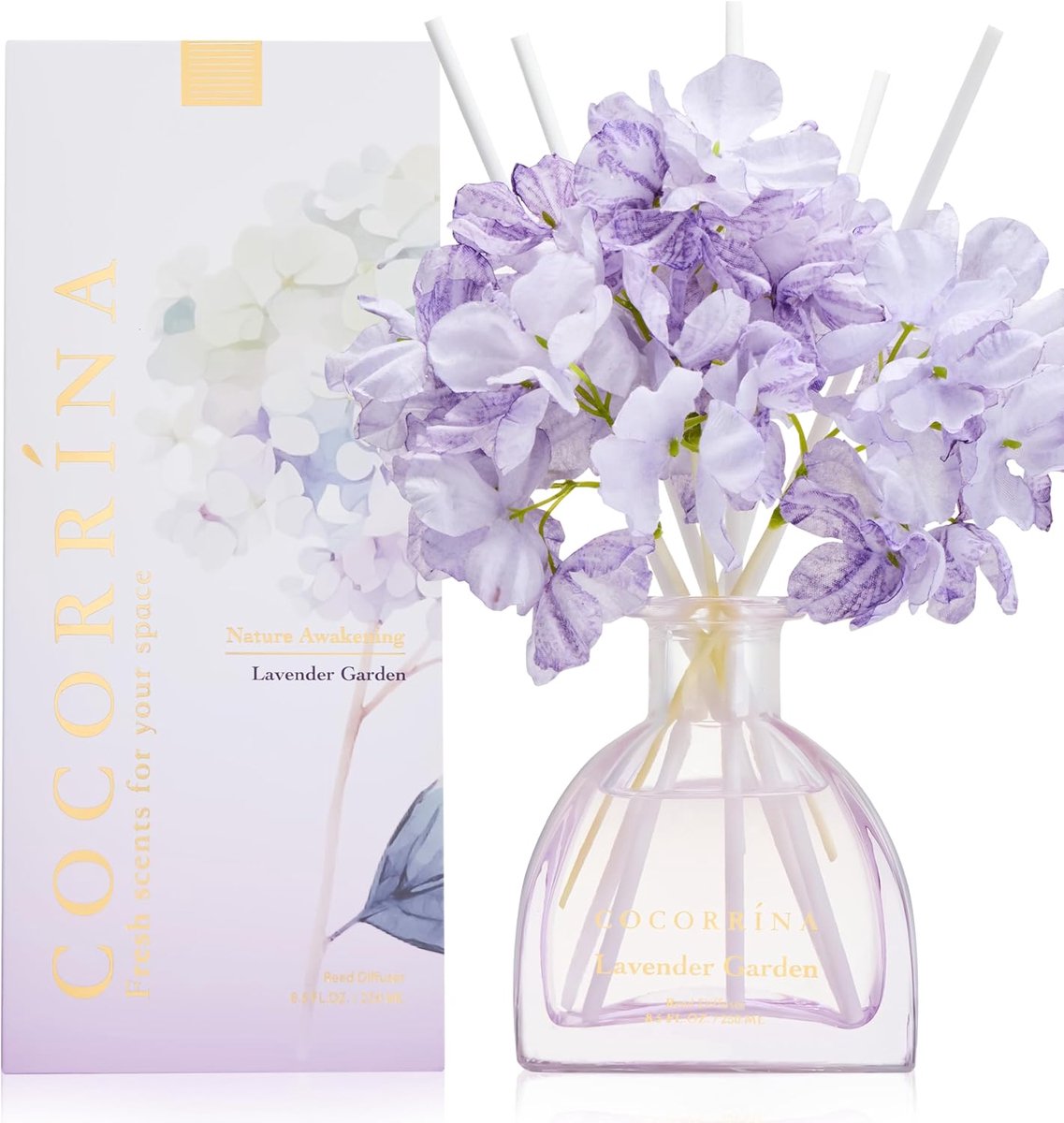 SnelShoppen - Lavendel Garden Kamergeur 250 ml met 8 Geurstokjes, Natuurlijke en Duurzame Geur voor Slaapkamer, Kantoor en Badkamer