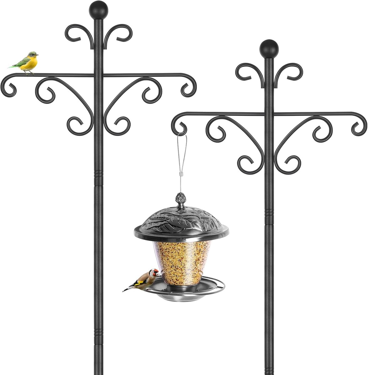 SnelShoppen - 2x Vogelvoederpaal 196 cm - Vrijstaand Voederstation met Zware Haken - Ideaal voor Tuin en Buiten - Zwart - Perfect voor Wilde Vogels