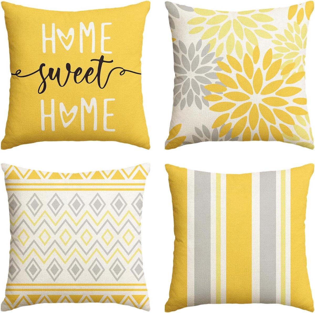 SnelShoppen - Gele Dahlia Kussenslopen Set van 4 - 40x40 cm - Polyester Zomer Kussens voor Sofa en Woonkamer Decoratie - Perfect voor Lente en Feestda