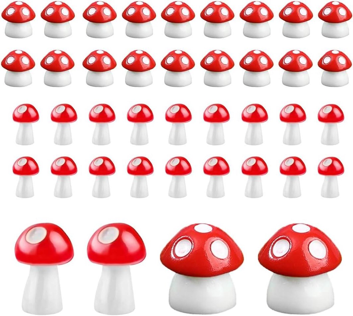 Mini Tuinpaddenstoelen - Miniatuur Beeldjes - Decoratie Creëren - Set van 40 stuks - 2 Maten - Kleurrijk