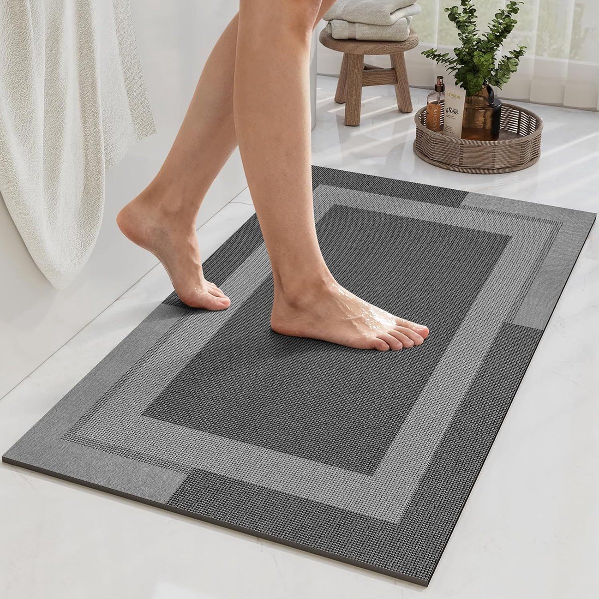 Antislipbadmat met rubberen onderzijde; ultradun, sneldrogend en sterk absorberend badkame