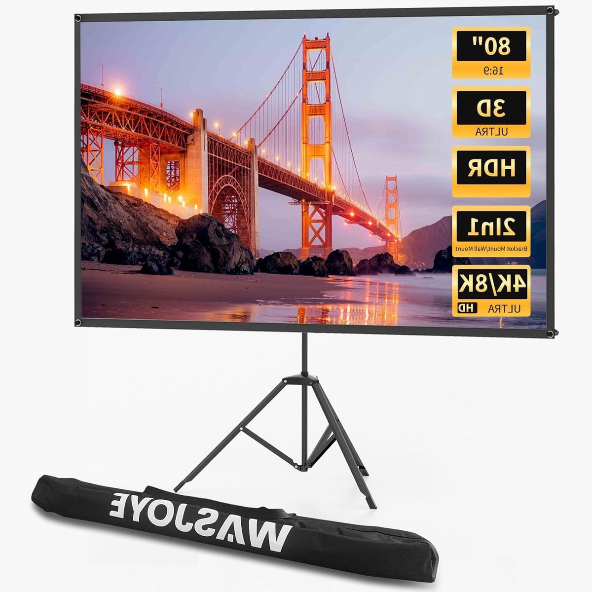 Beamer Scherm - Projectiescherm Statief - Filmavond Buiten - Draagbaar PVC Doek - 80 Inch - Grijs