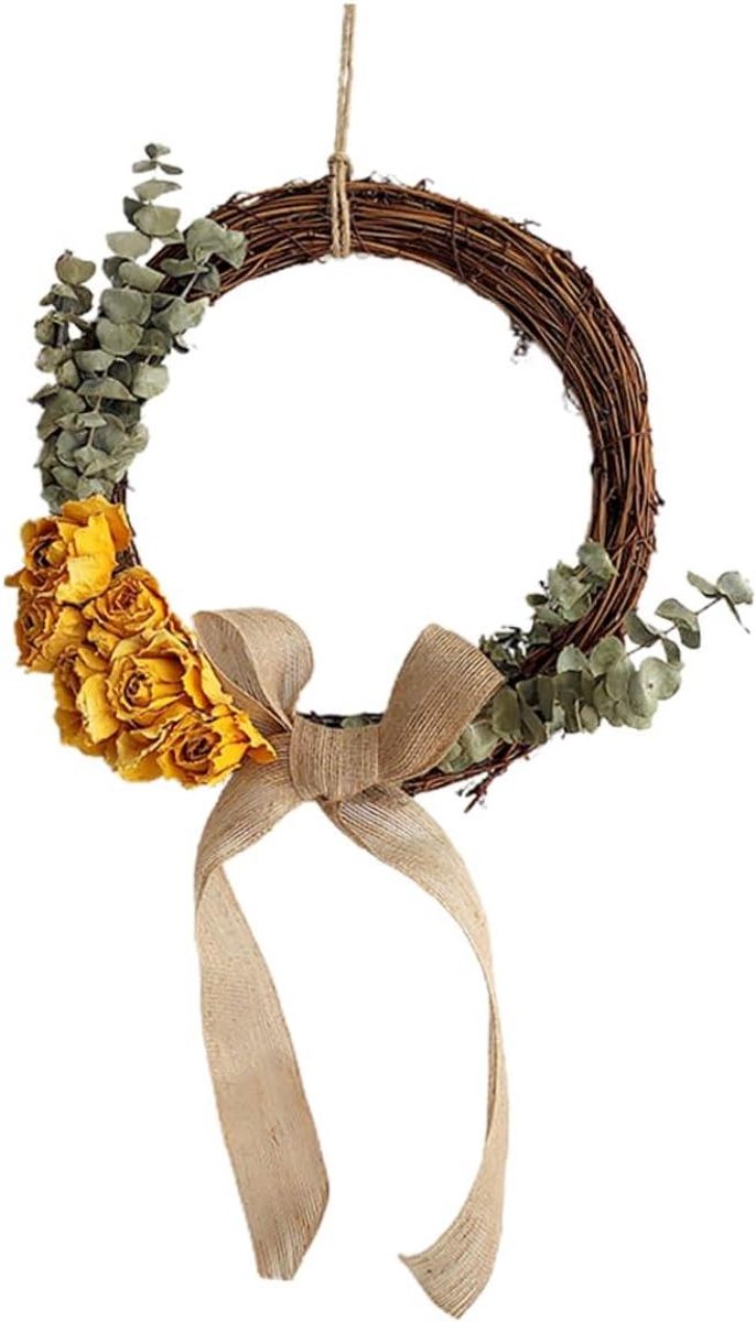 Droogbloemen Krans - Decoratieve Slinger - Feestelijke Decoratie - Realistische Textuur - 25 Centimeter Diameter - Geel
