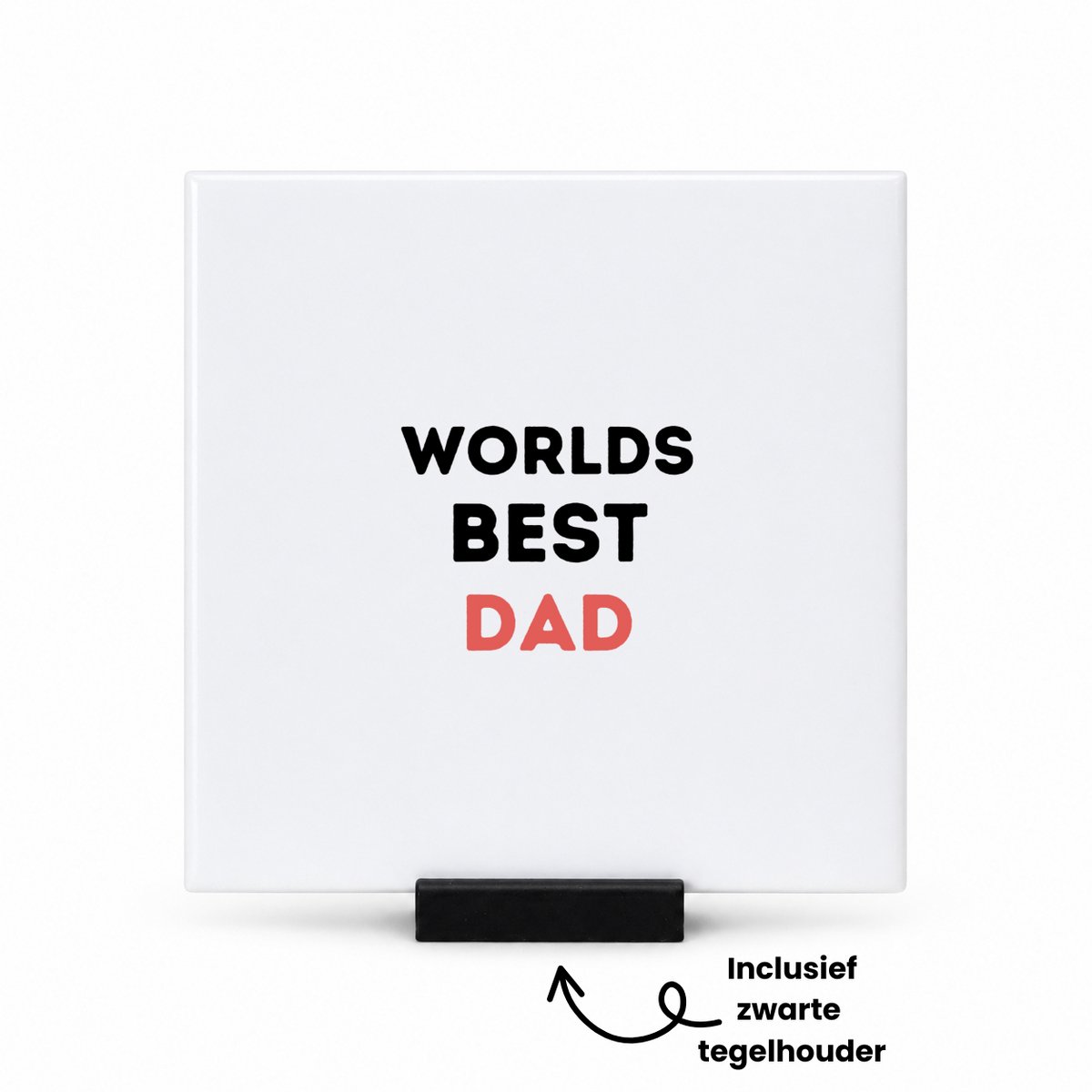 Hacebo worlds best dad tegeltje met tegelhouder - Papa - de beste vader - tegeltjes met tekst - vader cadeautjes - vaderdag - verjaardagscadeau - verjaardag - cadeau - geschenk - kado - gift - vader artikelen - spreuktegels - 10.8x10.8 CM Wit