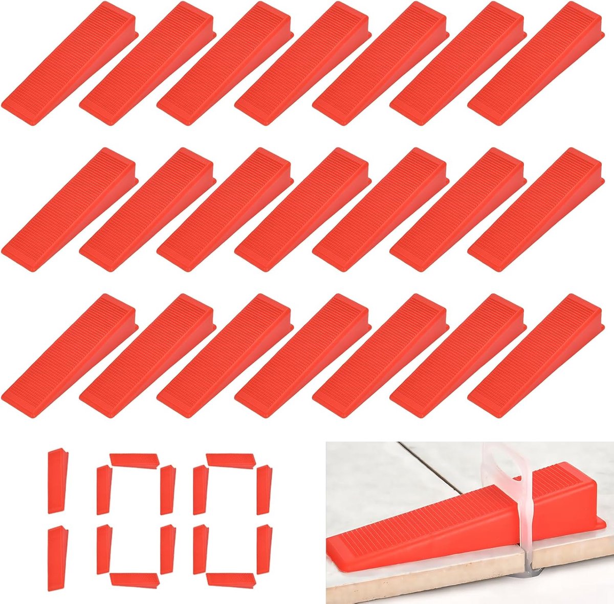 SnelShoppen - 100 Stuks Tegel Wedges Plastic 71x16x20mm Rood | Herbruikbare Wedges Voor Vloer & Wand Tegels, Versterkte Nivelering Voor Tegels, Muur T