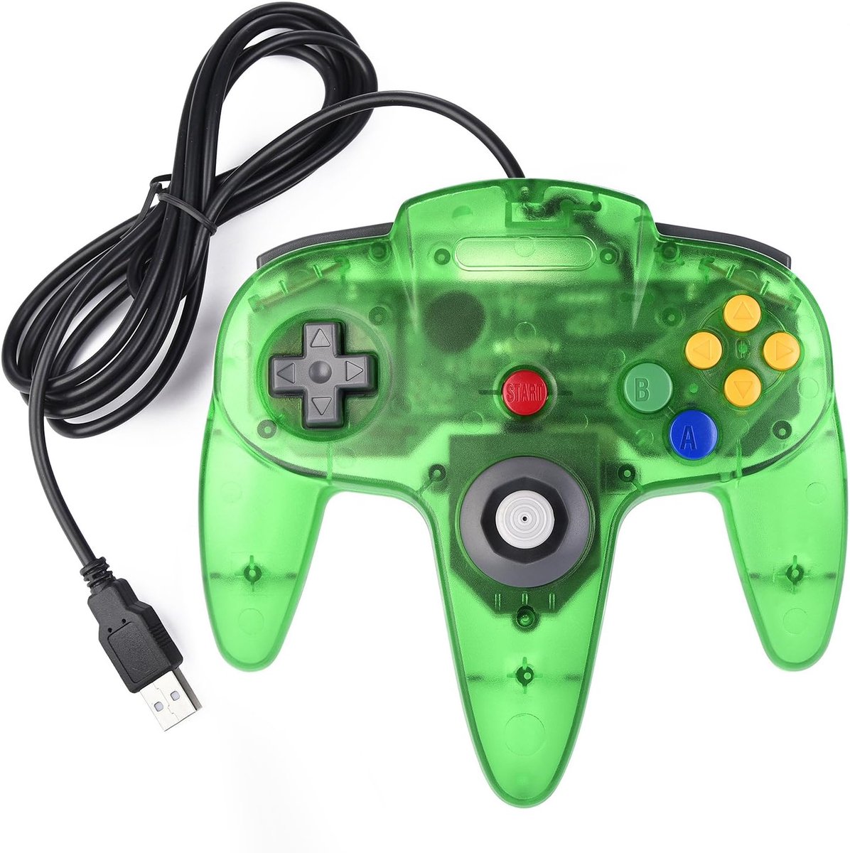 SnelShoppen - N64 USB-controller Gamepad Joystick voor Retro N64 Games, Plug & Play, Compatibel met Windows, Mac, Linux, Raspberry Pi, Doorzichtig Gro
