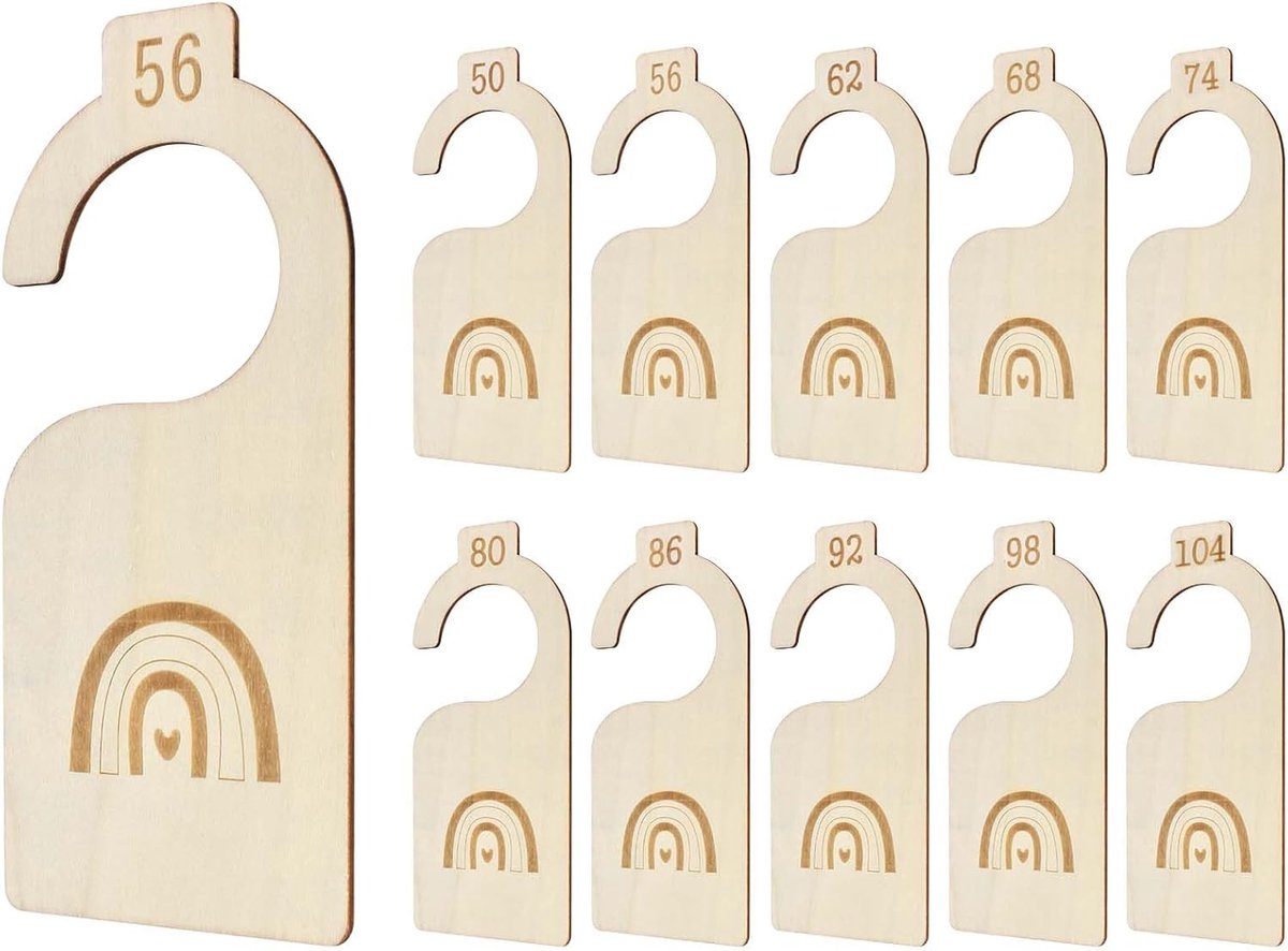 SnelShoppen - 10 Omkeerbare Babyverdelers voor Kleding - Regenboog Design - Hoogwaardig Hout - Maten 50 tot 104 - Ideaal voor Babykamers en Cadeaus