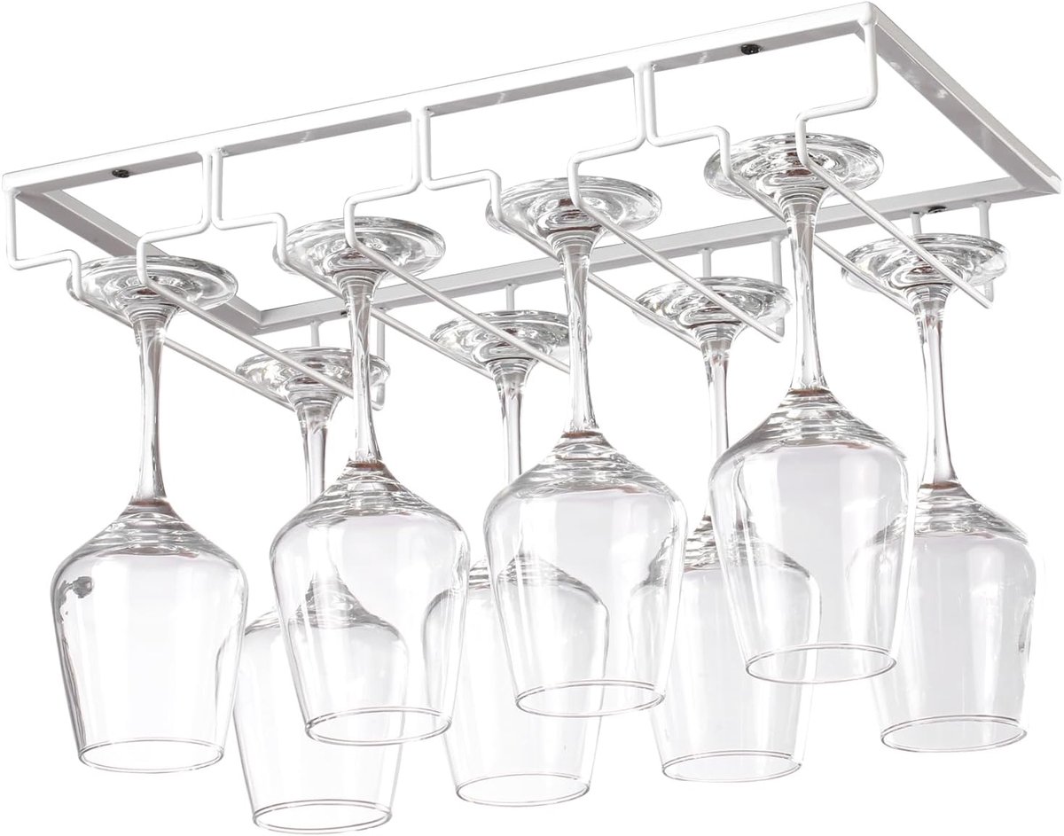 SnelShoppen - Wijnglashouders Glazenhouders van Metaal - Glazenrailhouder onder de kast - Wijnglas Rack voor Huisbar Keuken Bar Pub Restaurant - Wit,