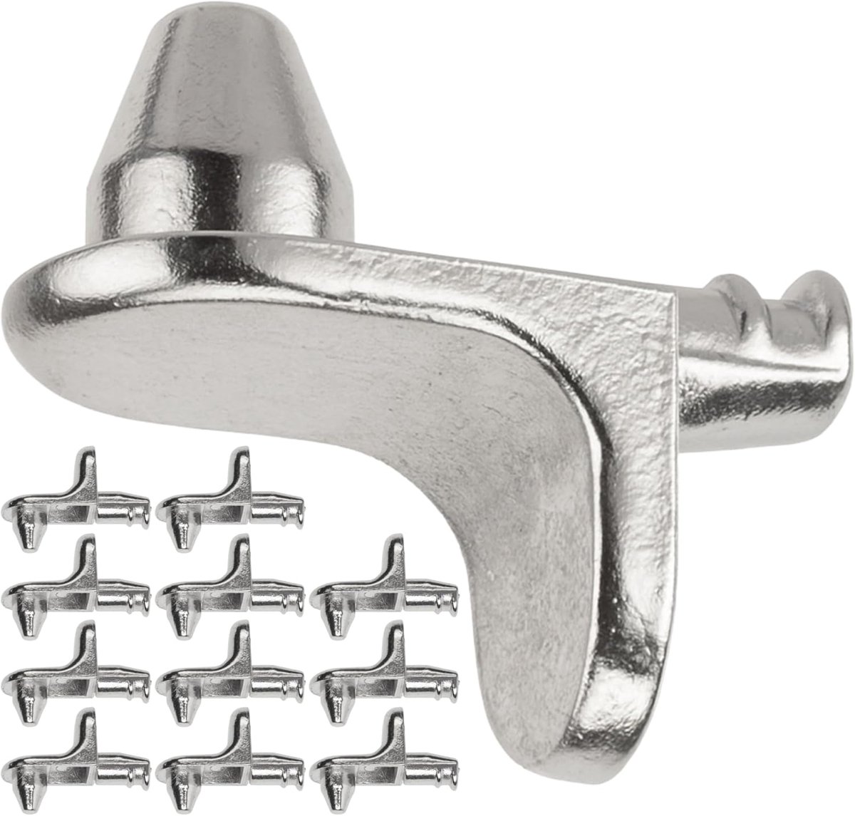 SnelShoppen - Plankdrager 12 stuks, Hoeklegborddrager met Dubbele Spie voor Boorgaten Ø 5 mm, L-vormige Staal Steun, Roestvrij, Plankhouder voor Kast