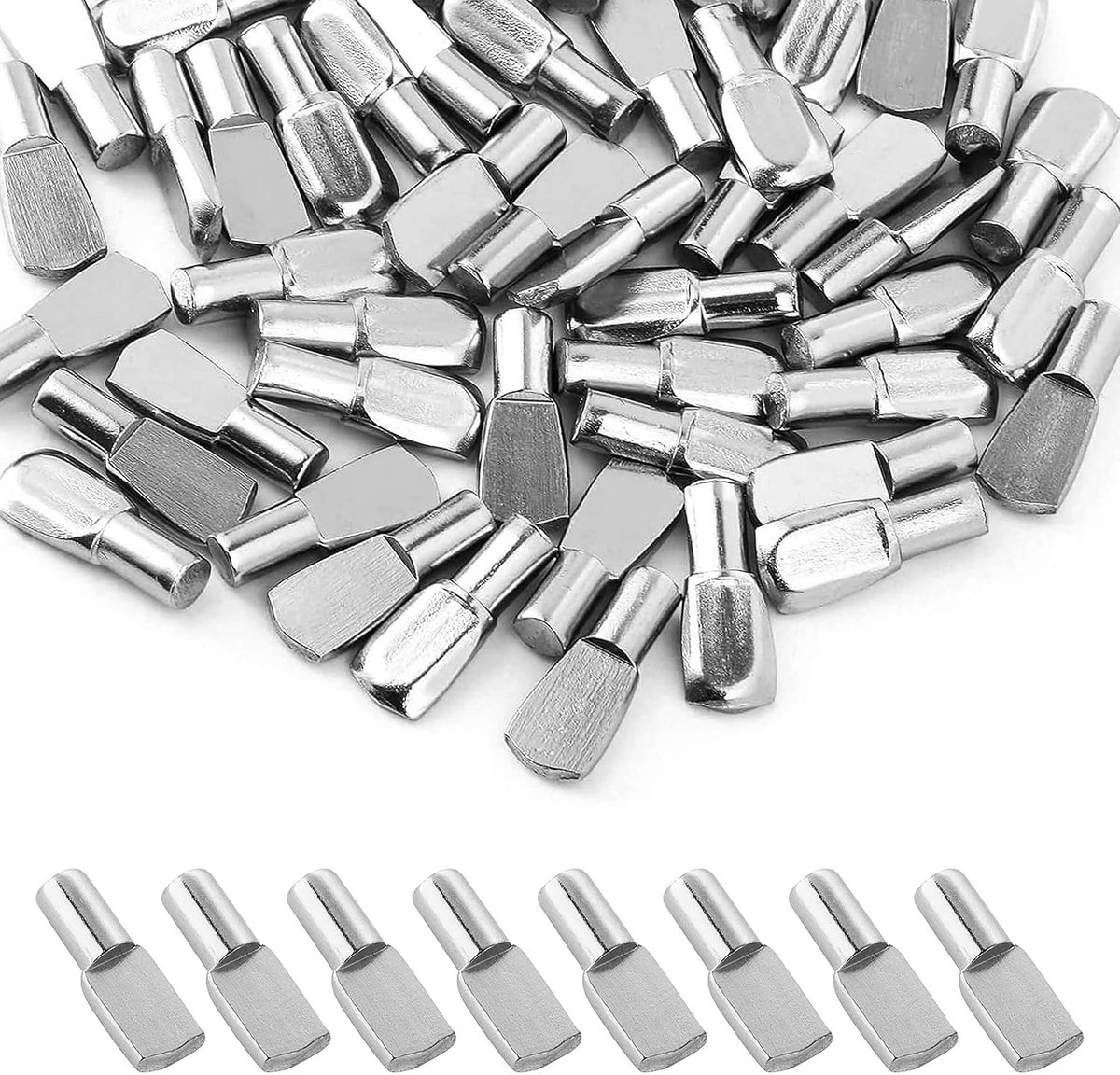 SnelShoppen - Plankdragers 100-PAK | Levenslange Garantie | 5mm Diameter | Platte Lepel-vormige Dragers | Vernikkelde Metalen Pinnen voor Kasten, Gard