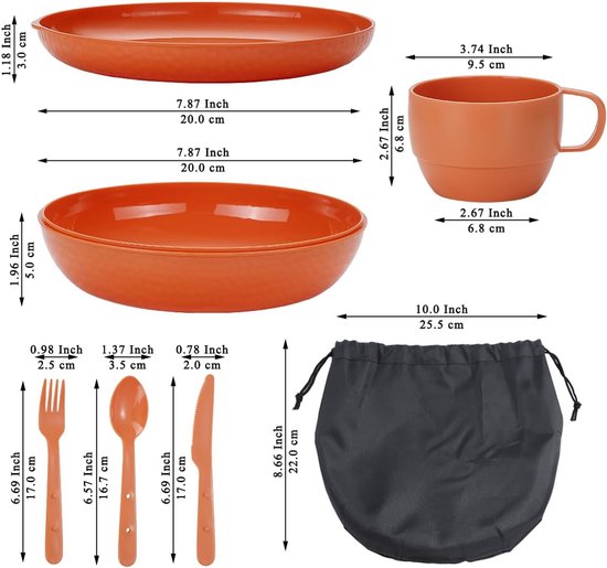 6-delige Camping Mess Kit met Kom, Bord, Beker en Bestek — afbeelding 2