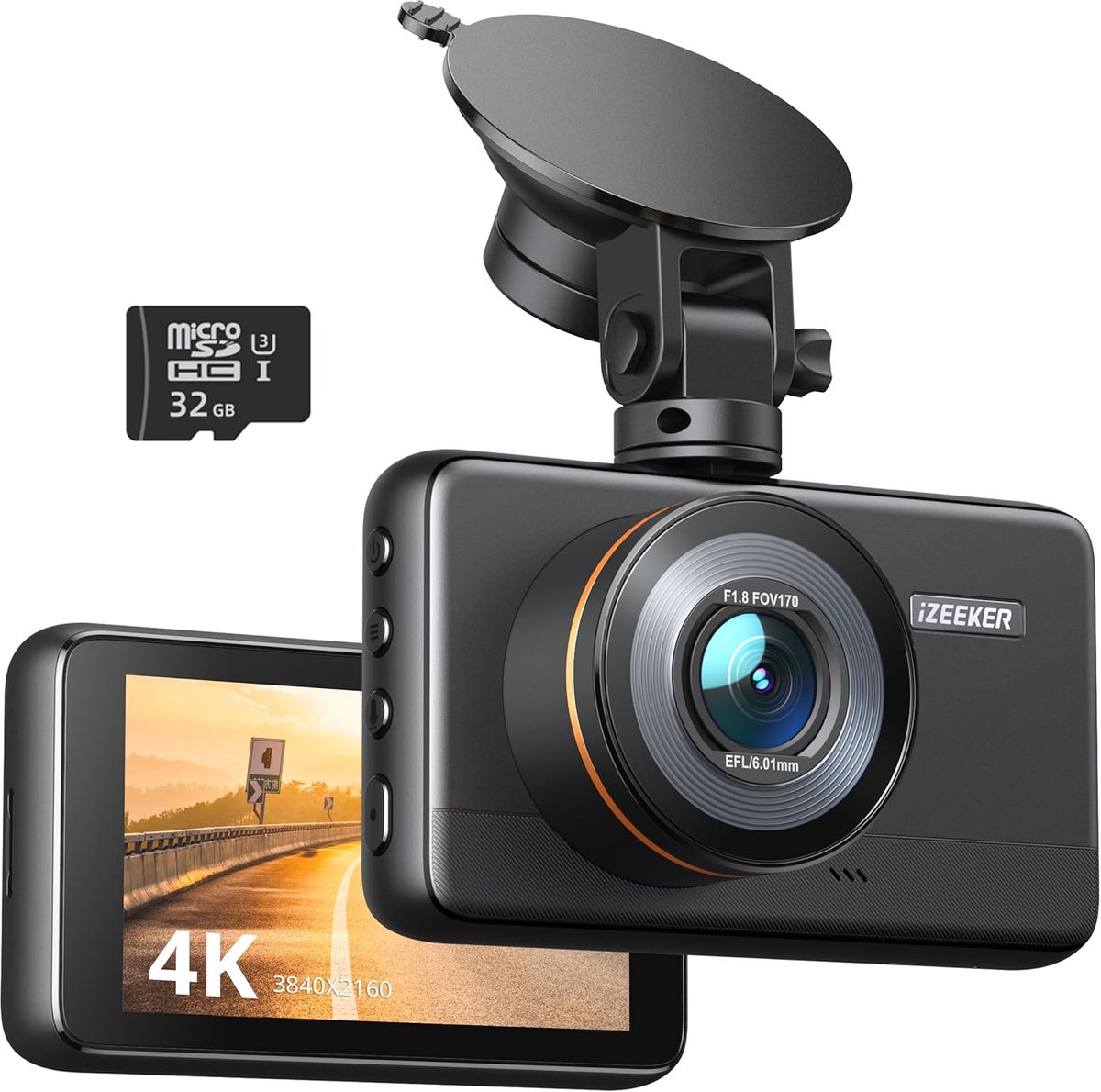 SnelShoppen - 4K Dashcam WiFi, 2160P Auto Camera met 32G SD-kaart, WDR Nachtzicht, Noodopname, Loopopname, 24-uurs Parkeermodus, G-sensor