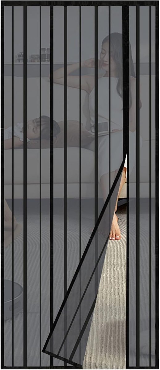 SnelShoppen - Vliegengaas voor Deur - Magneetgordijn - Insectenbescherming - 80 x 200 cm - Zwart - Eenvoudige Installatie Zonder Boren - Geschikt voor