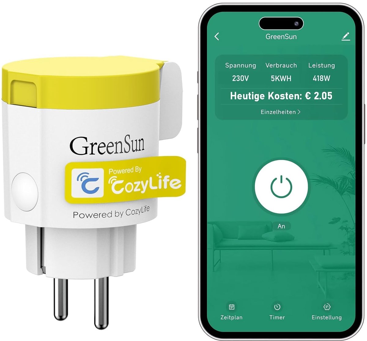 SnelShoppen - GreenSun Wifi-stopcontact voor Buiten, Slimme Timer met Stroommeter, Spraakbesturing via Alexa en SmartThings, Ideaal voor Tuin, Camping