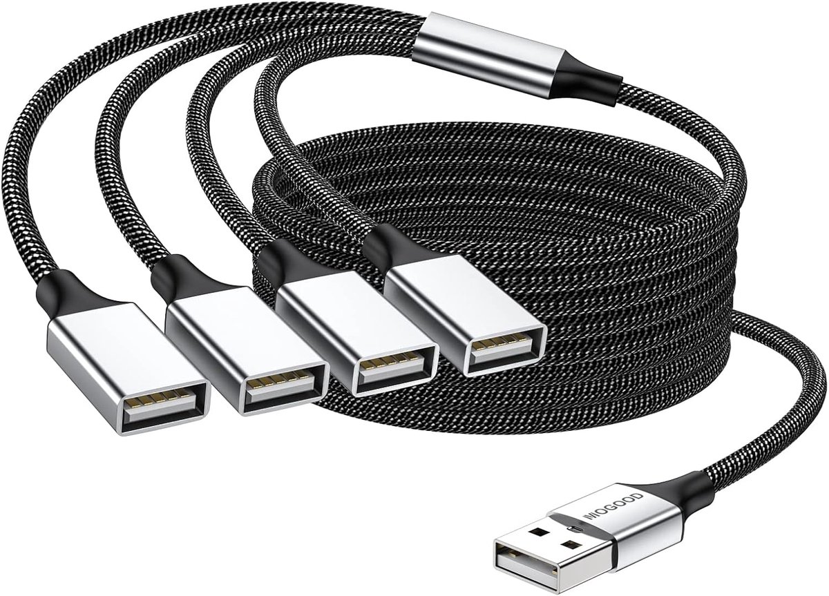 SnelShoppen - USB Splitter 4 in 1 Kabel Hub - USB naar 6 Vrouwelijke Kabelconverter - Multi Ports Power voor PC, Auto, Laptop - Ideaal voor Thuis, Kan