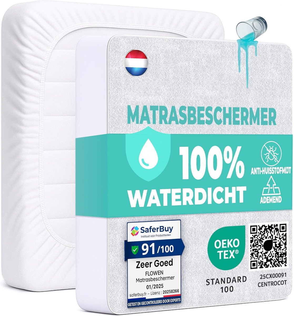 SnelShoppen - Waterdichte Matrasbeschermer 120x200 cm - Ademend Katoenen Hoeslaken - Hypoallergeen, Antibacterieel, Vochtbescherming, Anti-Mijt, Machi