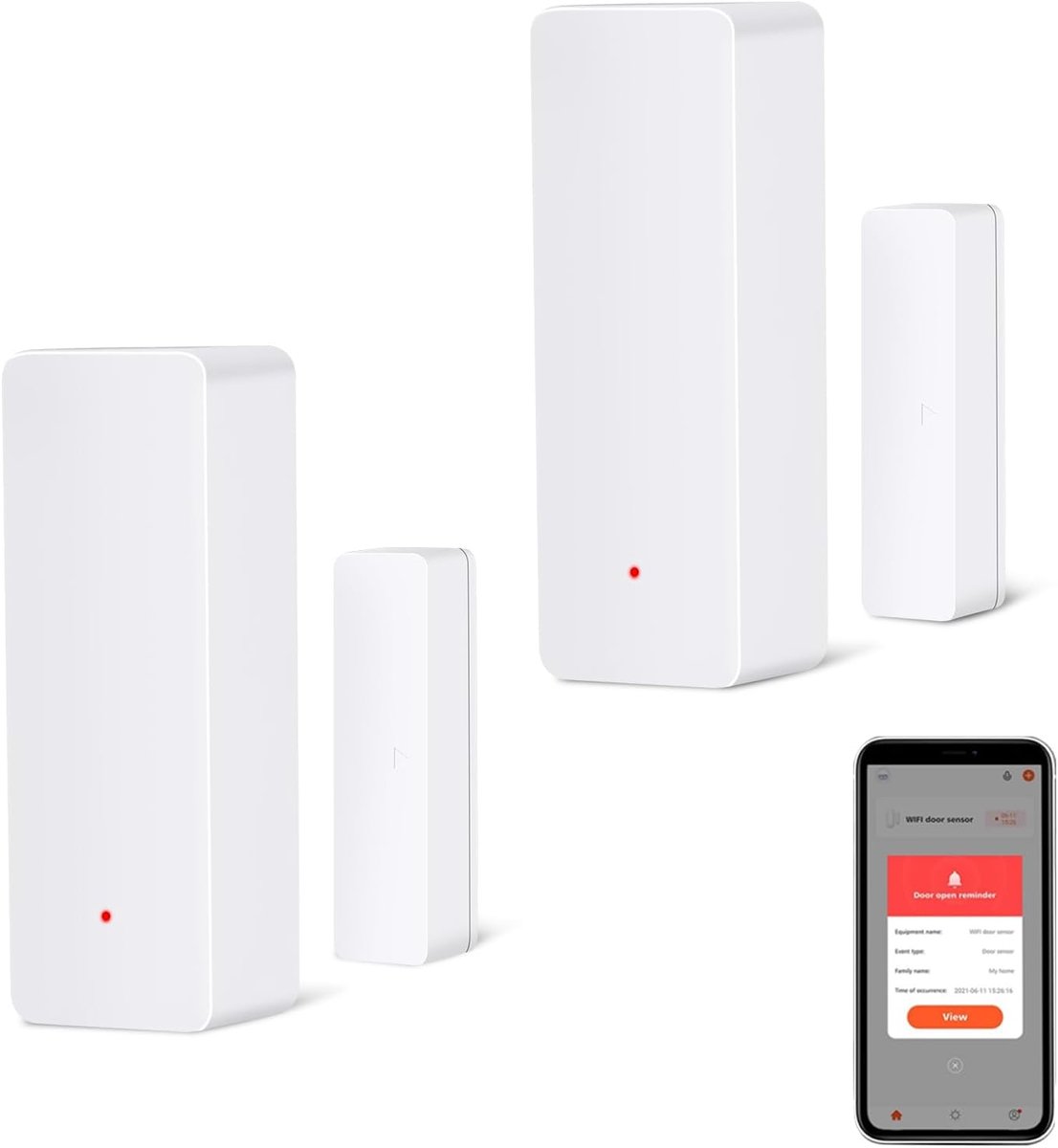 SnelShoppen - Wifi-deursensor, Draadloze Raamsensor, Compatibel met Alexa en Google Assistent, Real-time Meldingen, Eenvoudige Installatie, Geen Hub N
