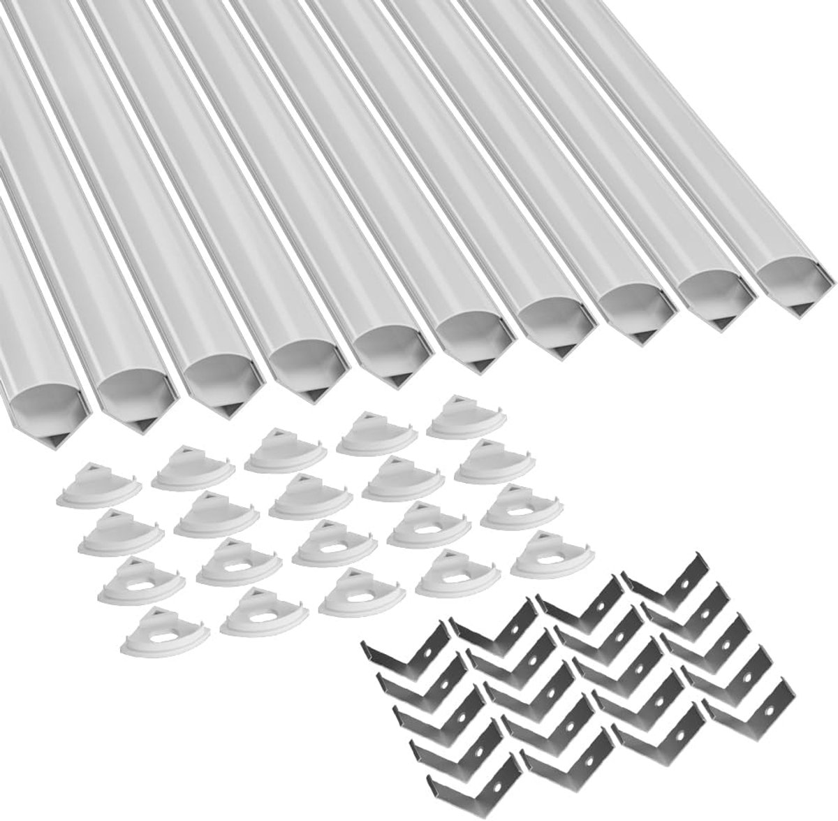 SnelShoppen - LED Profiel 10x40CM V-vormig Aluminium Profiel met Melkachtige PC Afdekking, Eindkapjes en Montageclips voor LED Strips - 10 PACK Wit en