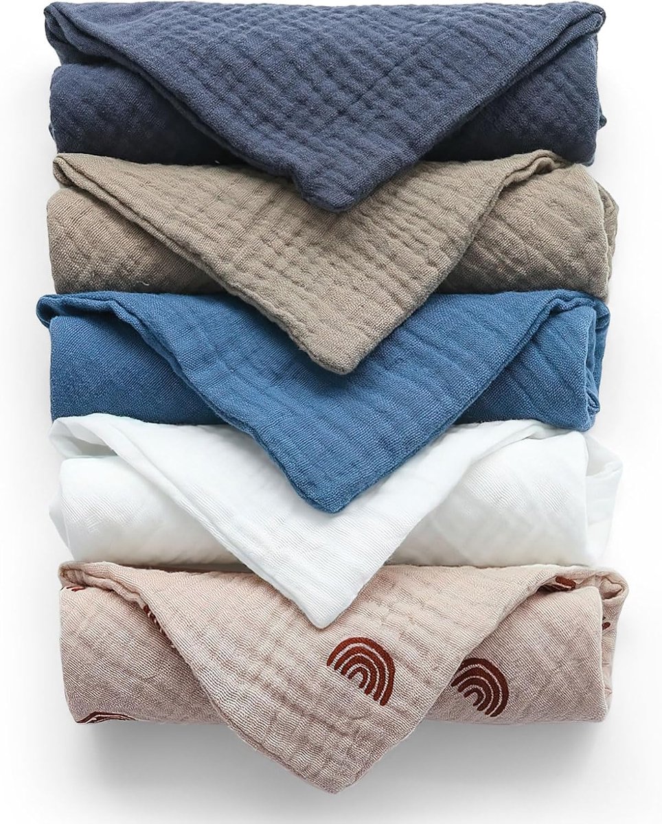 Thijox - Mousselindoeken voor baby's, 5 stuks spuugdoeken van katoen 23x23cm, ademende mulldoeken ideaal voor het reinigen, borstvoeding, kinderdagver