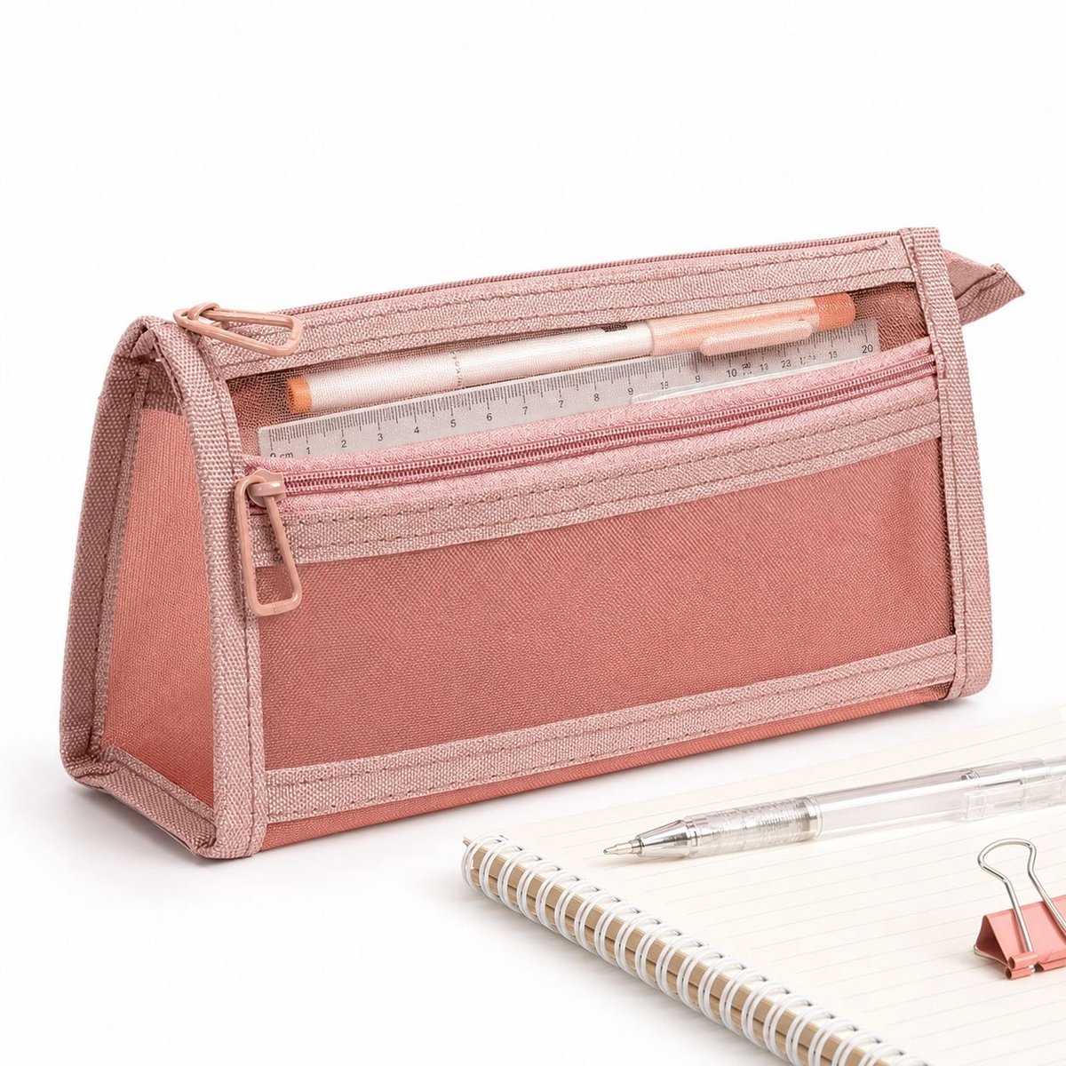 VHV - Transparante Etui - 22 cm - Doorschijnende Pennenzak voor Examens - Ruim Design voor Liniaal & Stationery - Stevige Mesh - Handig Handvat - Lichtgewicht