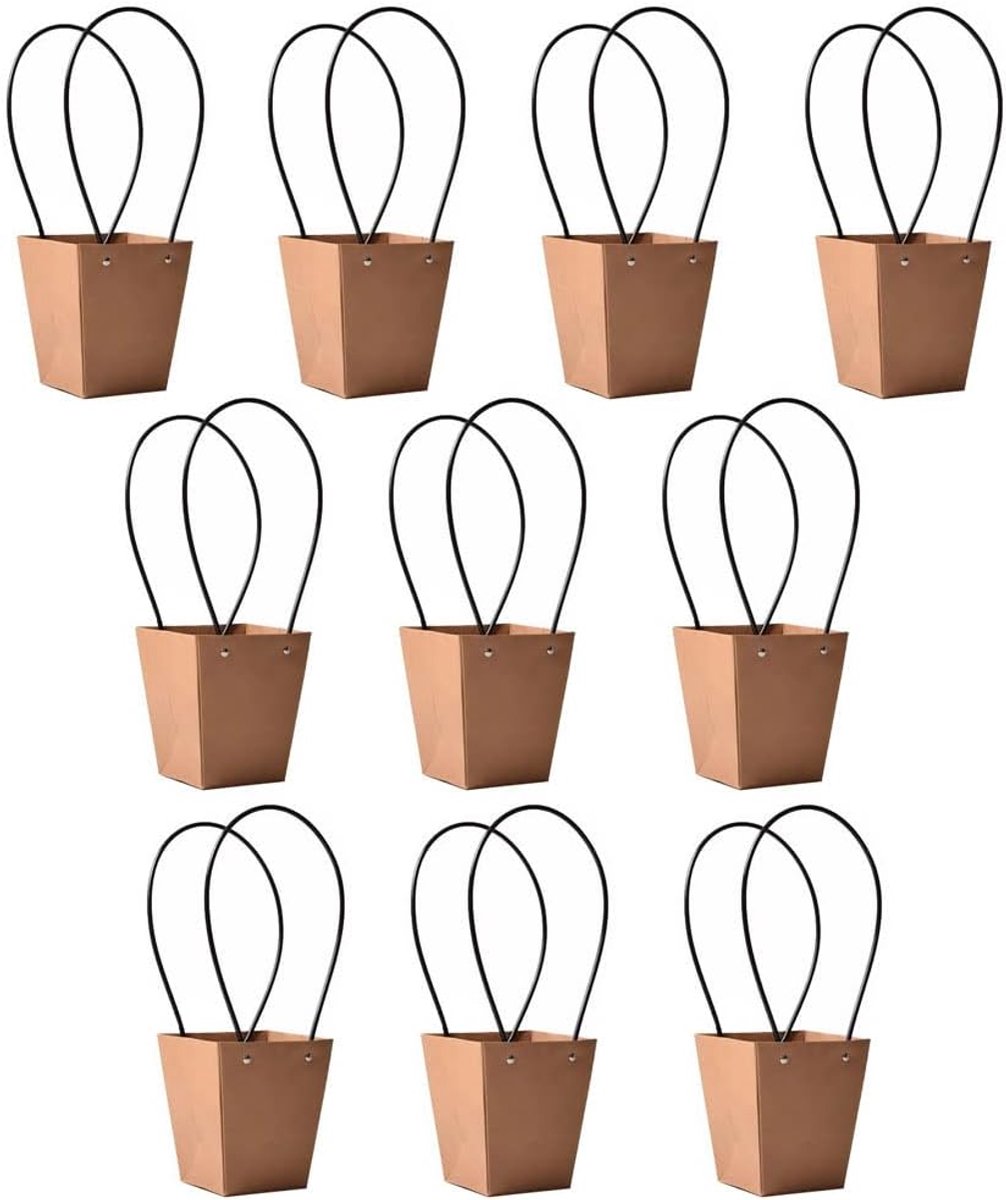 SnelShoppen - 10 Stuks Kraft Papier Bloem Geschenkzakken Waterdichte Bruine Papieren Draagzakken met Handvat voor Bloemen, Feest, Verjaardag, Trouweri
