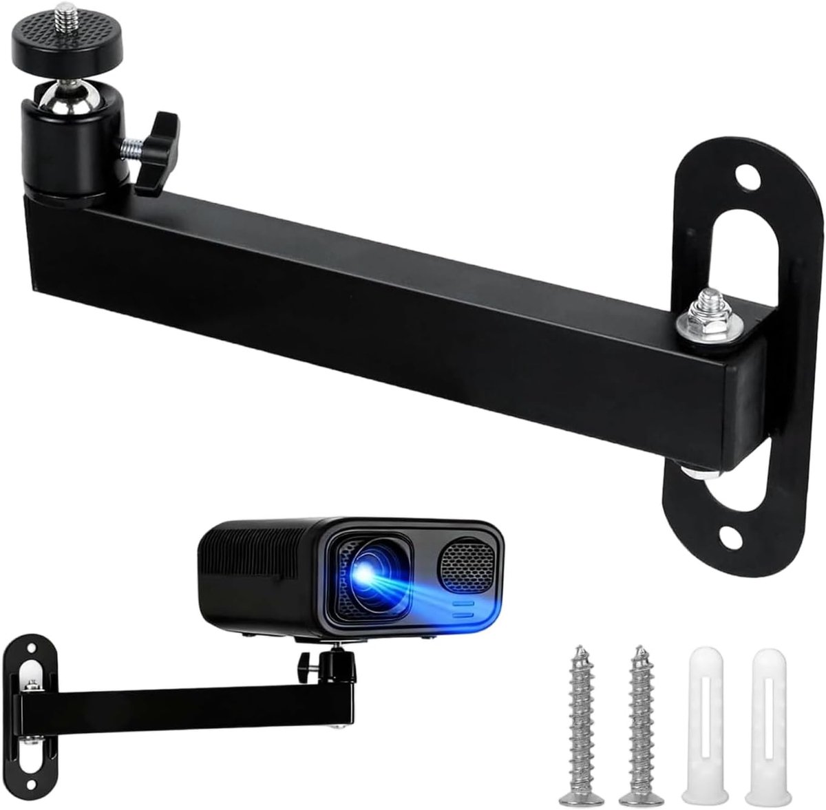 SnelShoppen - Projector-wandhouder Opvouwbaar Zwart Plafondmontage Metaal 360° Zwenkarm Verstelbaar 1/4 Schroefdraad Voor Camera's en Projectoren