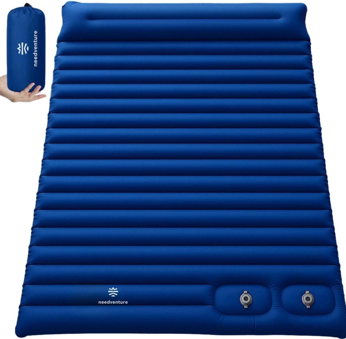Thijox - 10CM Zelfopblazende Slaapmat met Voetpomp - 2 Persoons Camping Matras - Opvouwbaar Logeer Matras - Blauw - Ideaal voor Kamperen, Festivals en