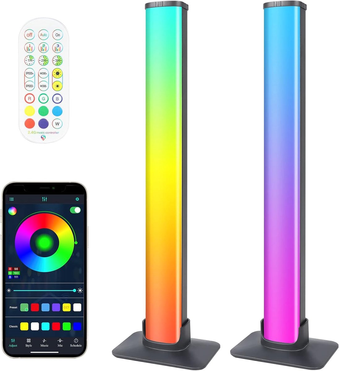 SnelShoppen - Lightbar LED Verlichting Set van 2, Slimme Dimbare RGB Lampen, TV Achtergrondverlichting, USB Besturing, Muzieksynchronisatie, Bluetooth