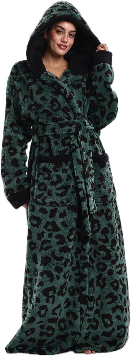 SnelShoppen - Gegerozer Flanellen Badjas met Capuchon voor Dames & Herren - Extra Lange Ochtendjas (140cm) Unisex met 2 Zakken & Verstelbare Gordel vo